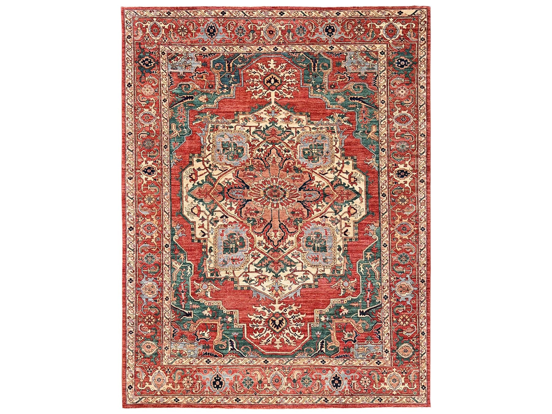 Red 8'11" x 11'7" Heriz Hand knotted Wool Rug - Sku: O02345