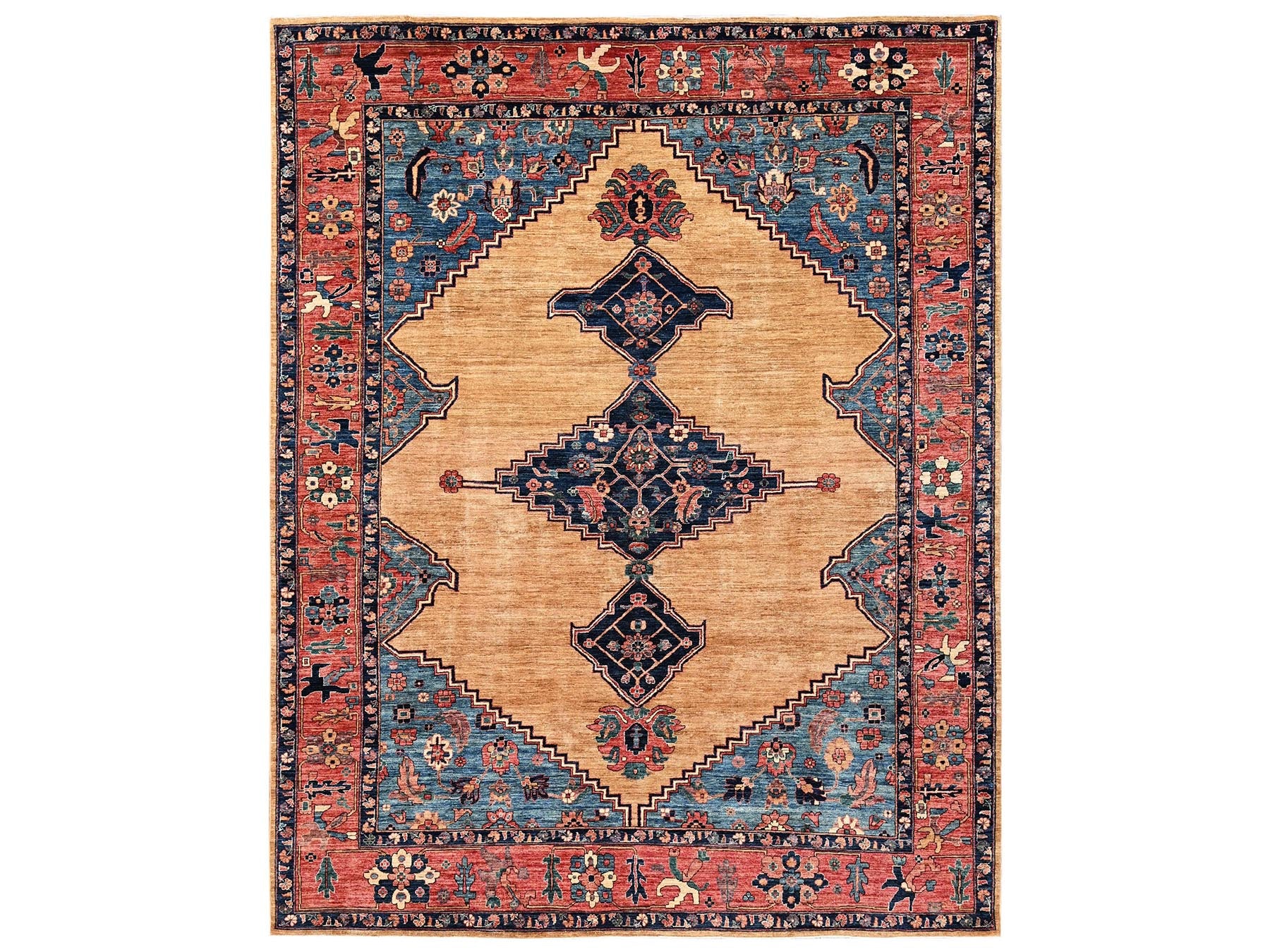 Yellow 9'2" x 11'7" Tribal & Geometric Hand knotted Wool Rug - Sku: O02346