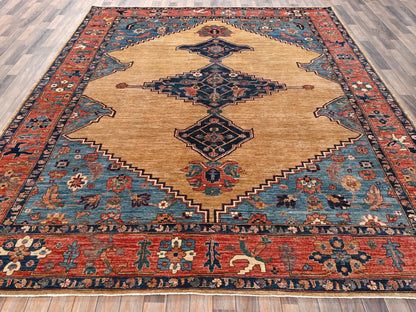Yellow 9'2" x 11'7" Tribal & Geometric Hand knotted Wool Rug - Sku: O02346