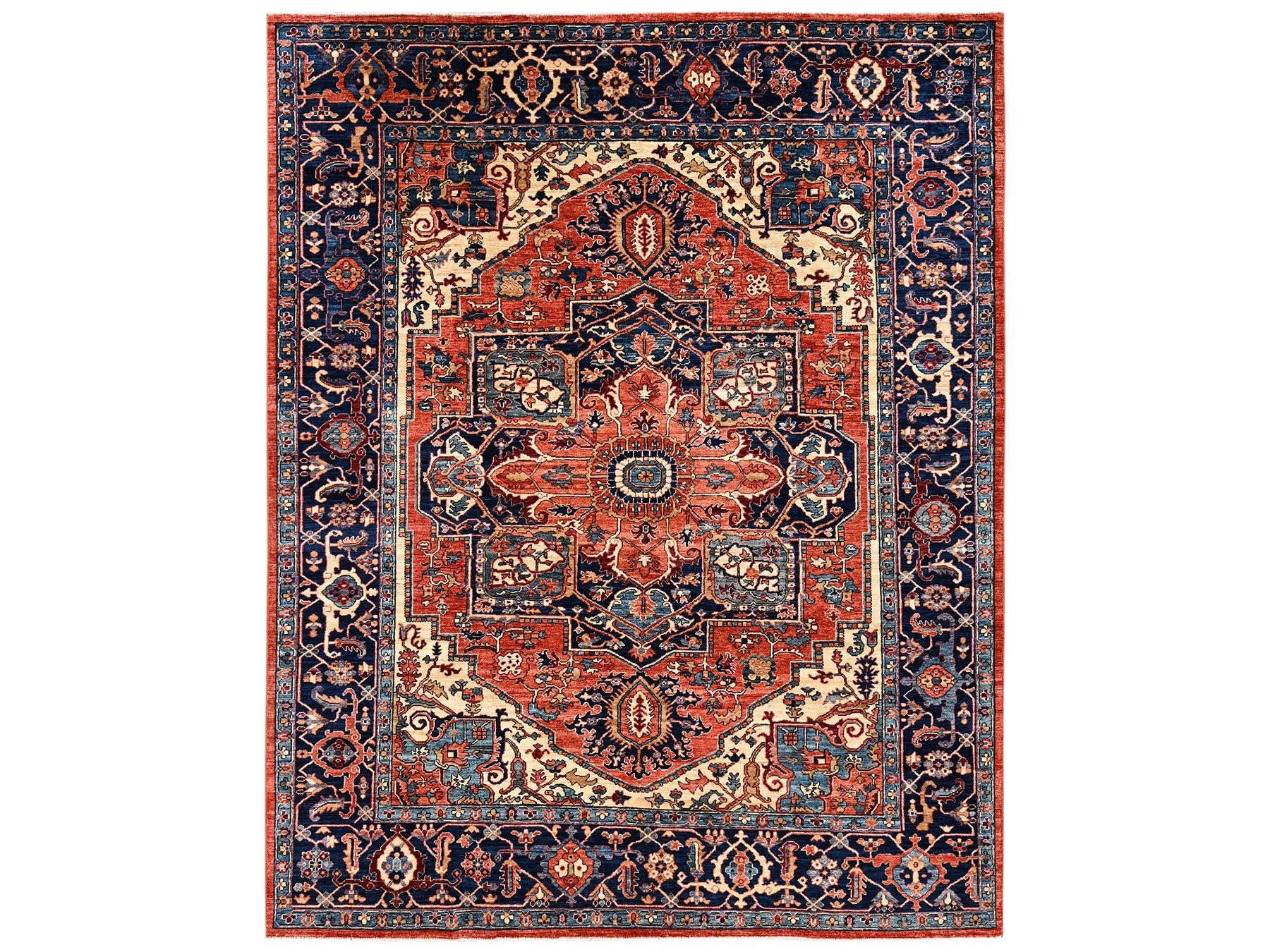 Heriz Heriz hand-knotted wool rug in Orange & Midnight Blue, 7'11" x 9'10" — SKU O02348