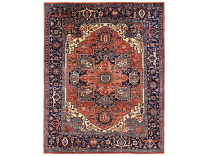 Heriz Heriz hand-knotted wool rug in Orange & Midnight Blue, 7'11" x 9'10" — SKU O02348