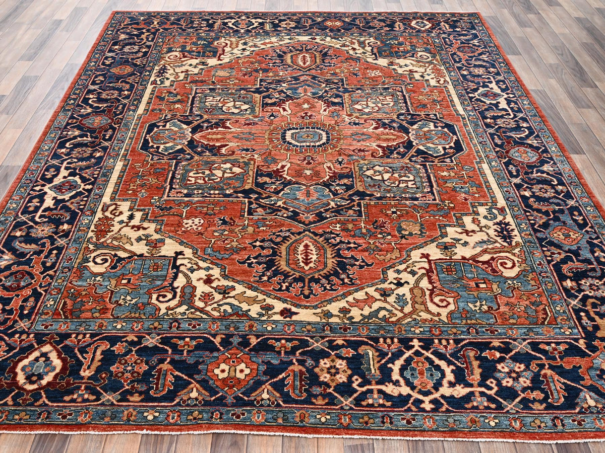 Heriz Heriz hand-knotted wool rug in Orange & Midnight Blue, 7'11" x 9'10" — SKU O02348 (view 2)