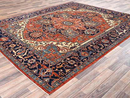 Heriz Heriz hand-knotted wool rug in Orange & Midnight Blue, 7'11" x 9'10" — SKU O02348 (view 3)