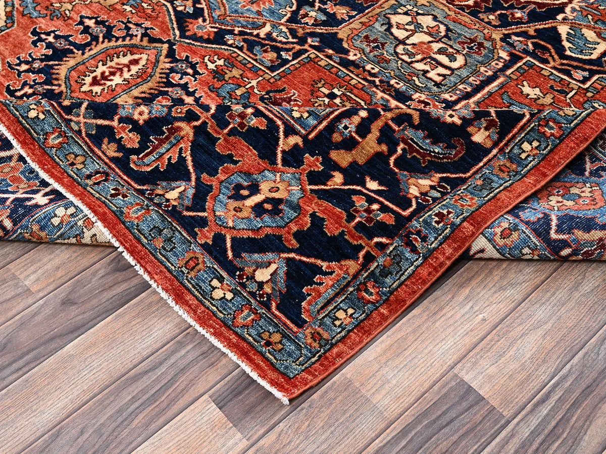 Heriz Heriz hand-knotted wool rug in Orange & Midnight Blue, 7'11" x 9'10" — SKU O02348 (view 7)