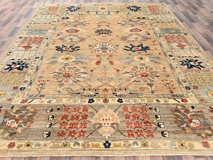 Brown 9'2" x 11'11" Tribal & Geometric Hand knotted Wool Rug - Sku: O02349