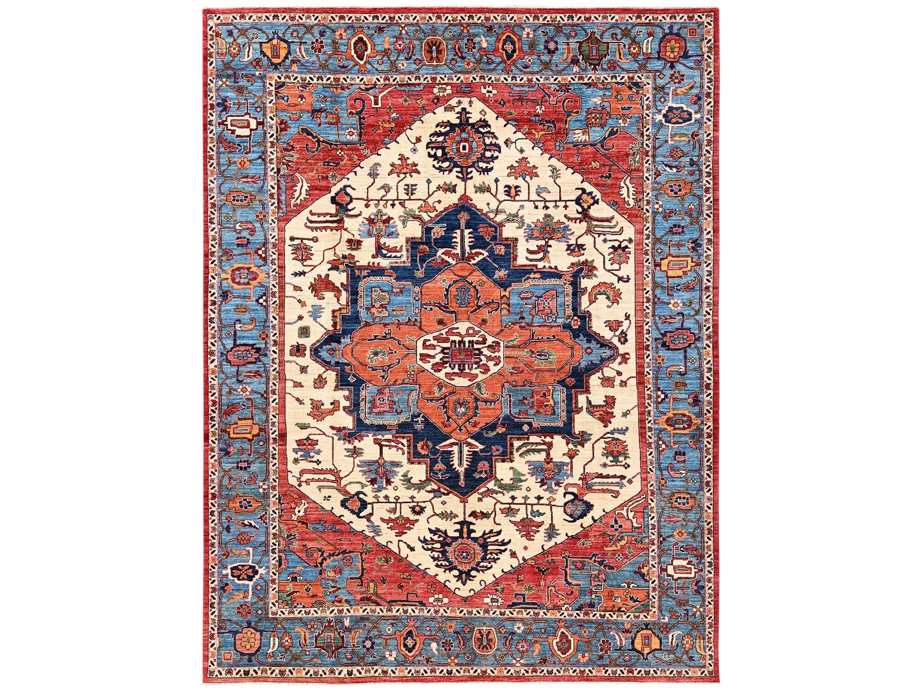 Ivory 9'0" x 11'11" Heriz Hand knotted Wool Rug - Sku: O02350