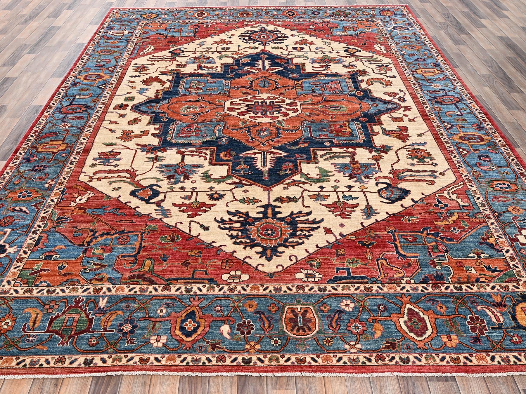 Heriz Heriz hand-knotted wool rug in Ivory & Blue, 9' x 11'11" — SKU O02350 (view 2)