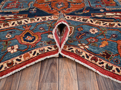 Ivory 9'0" x 11'11" Heriz Hand knotted Wool Rug - Sku: O02350