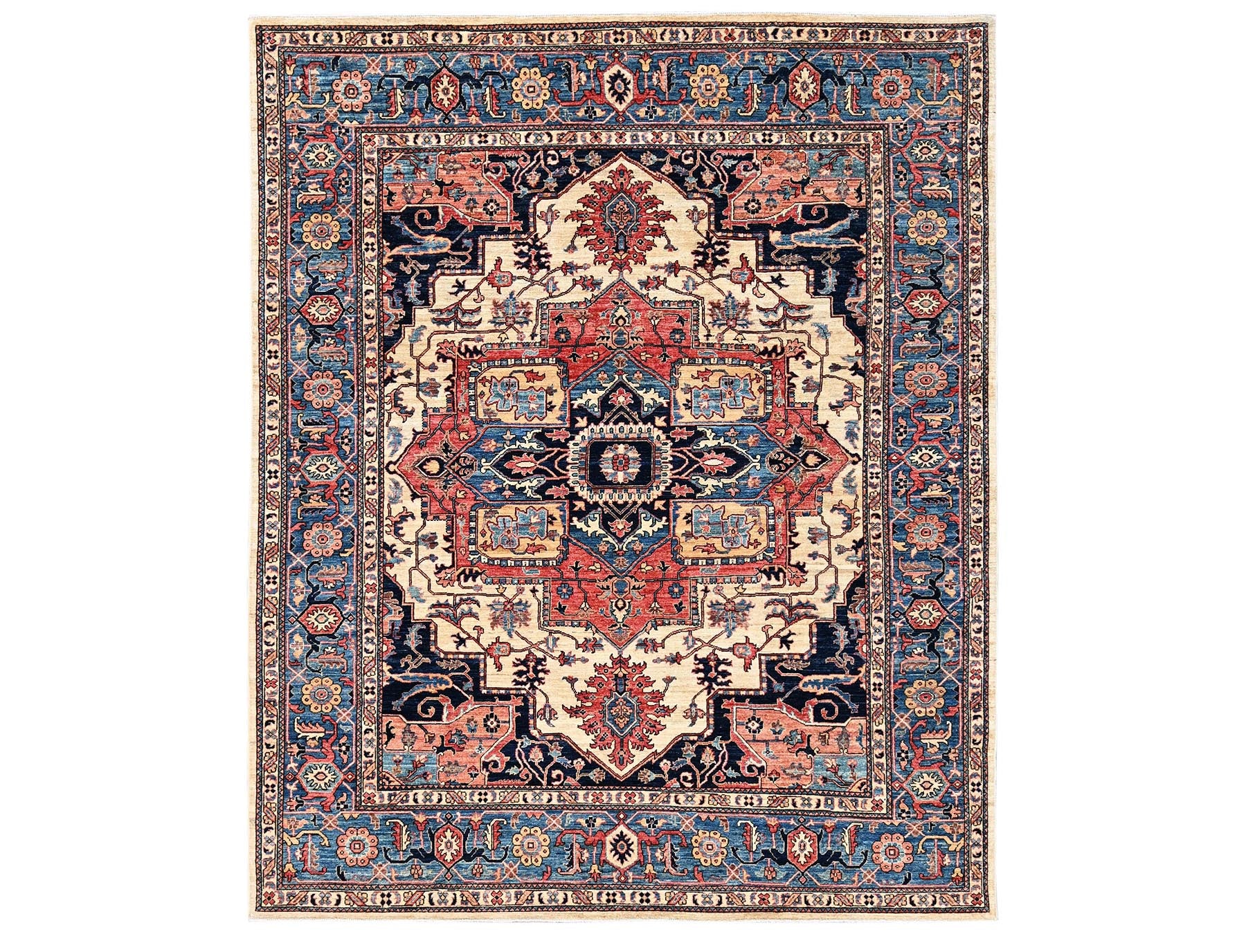 Heriz Heriz hand-knotted wool rug in Ivory & Blue, 8'1" x 9'10" — SKU O02352