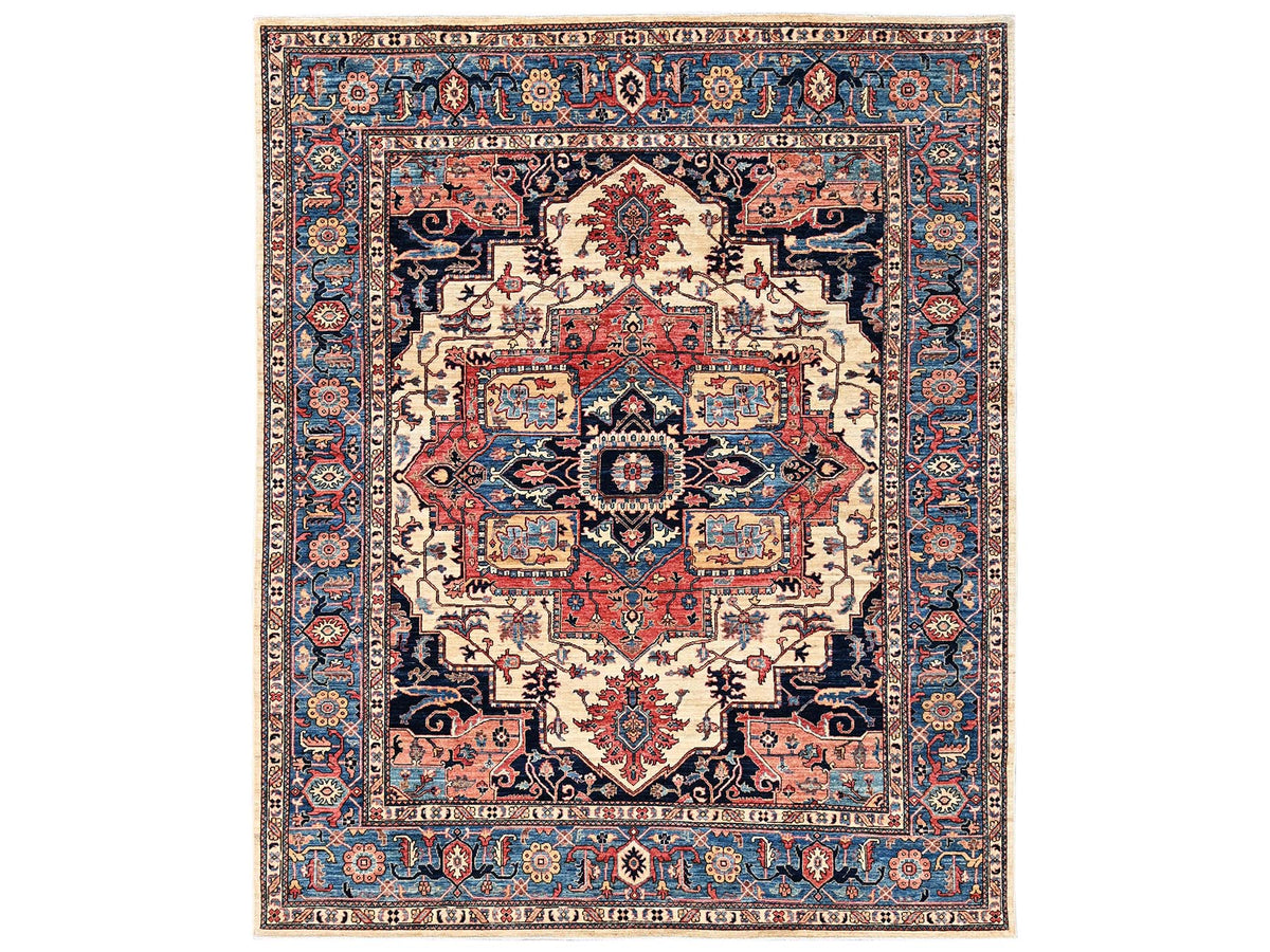 Heriz Heriz hand-knotted wool rug in Ivory & Blue, 8'1" x 9'10" — SKU O02352