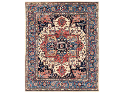 Heriz Heriz hand-knotted wool rug in Ivory & Blue, 8'1" x 9'10" — SKU O02352