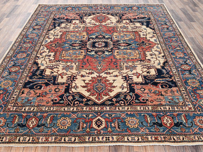 Ivory 8'1" x 9'10" Heriz Hand knotted Wool Rug - Sku: O02352