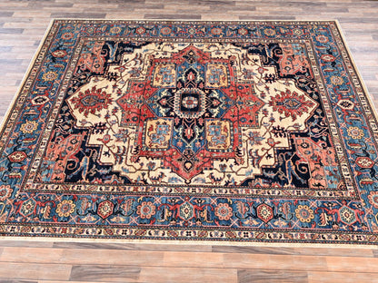 Heriz Heriz hand-knotted wool rug in Ivory & Blue, 8'1" x 9'10" — SKU O02352 (view 4)