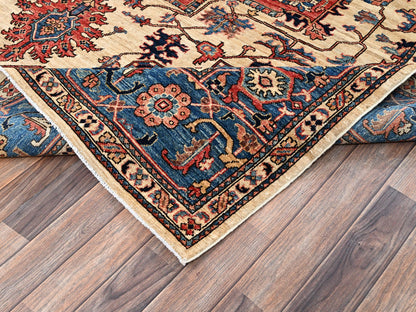 Ivory 8'1" x 9'10" Heriz Hand knotted Wool Rug - Sku: O02352