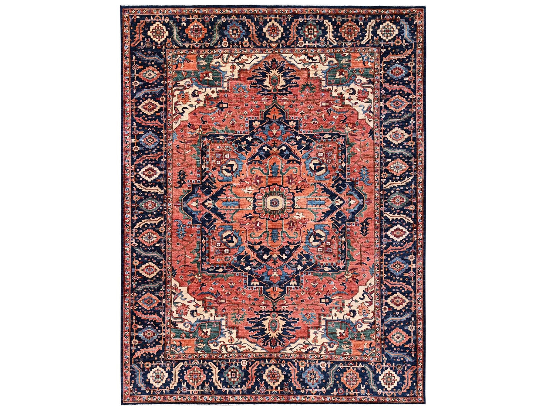 Heriz Heriz hand-knotted wool rug in Red & Midnight Blue, 10'4" x 13'9" — SKU O02353