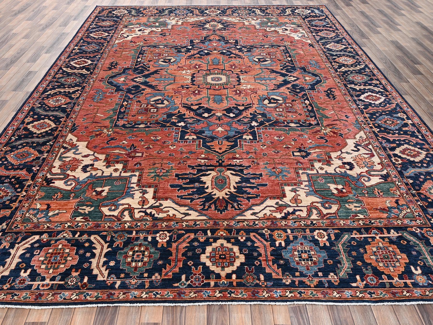 Heriz Heriz hand-knotted wool rug in Red & Midnight Blue, 10'4" x 13'9" — SKU O02353 (view 2)