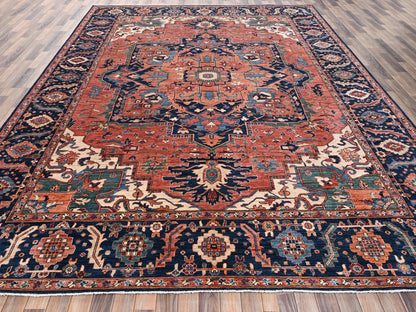 Heriz Heriz hand-knotted wool rug in Red & Midnight Blue, 10'4" x 13'9" — SKU O02353 (view 2)