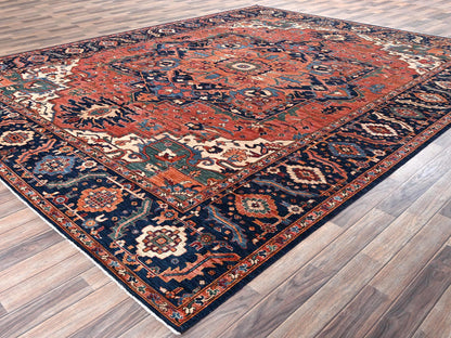 Red 10'4" x 13'9" Heriz Hand knotted Wool Rug - Sku: O02353