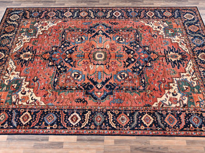 Heriz Heriz hand-knotted wool rug in Red & Midnight Blue, 10'4" x 13'9" — SKU O02353 (view 4)