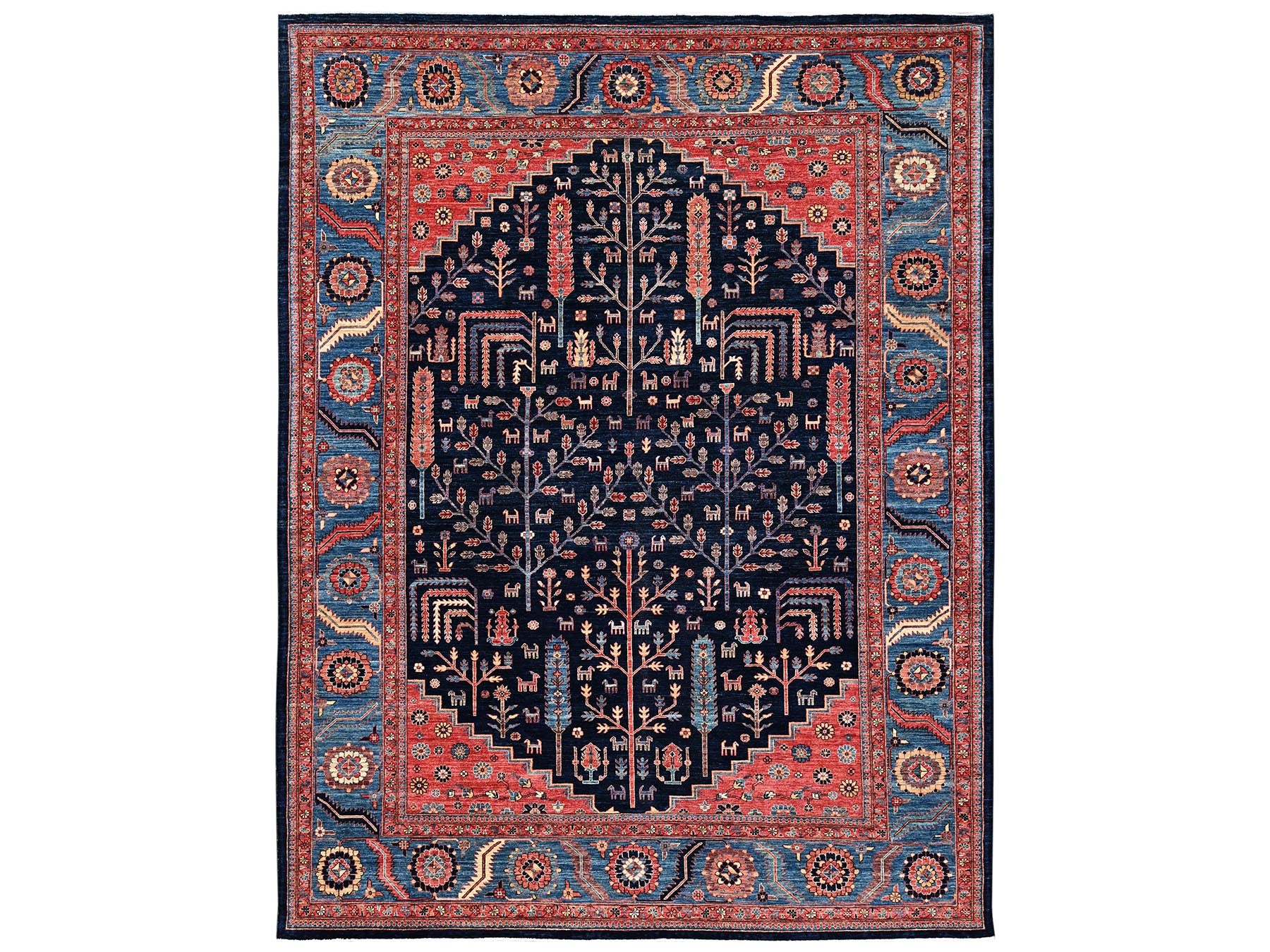 Blue 10'1" x 13'4" Tribal & Geometric Hand knotted Wool Rug - Sku: O02356