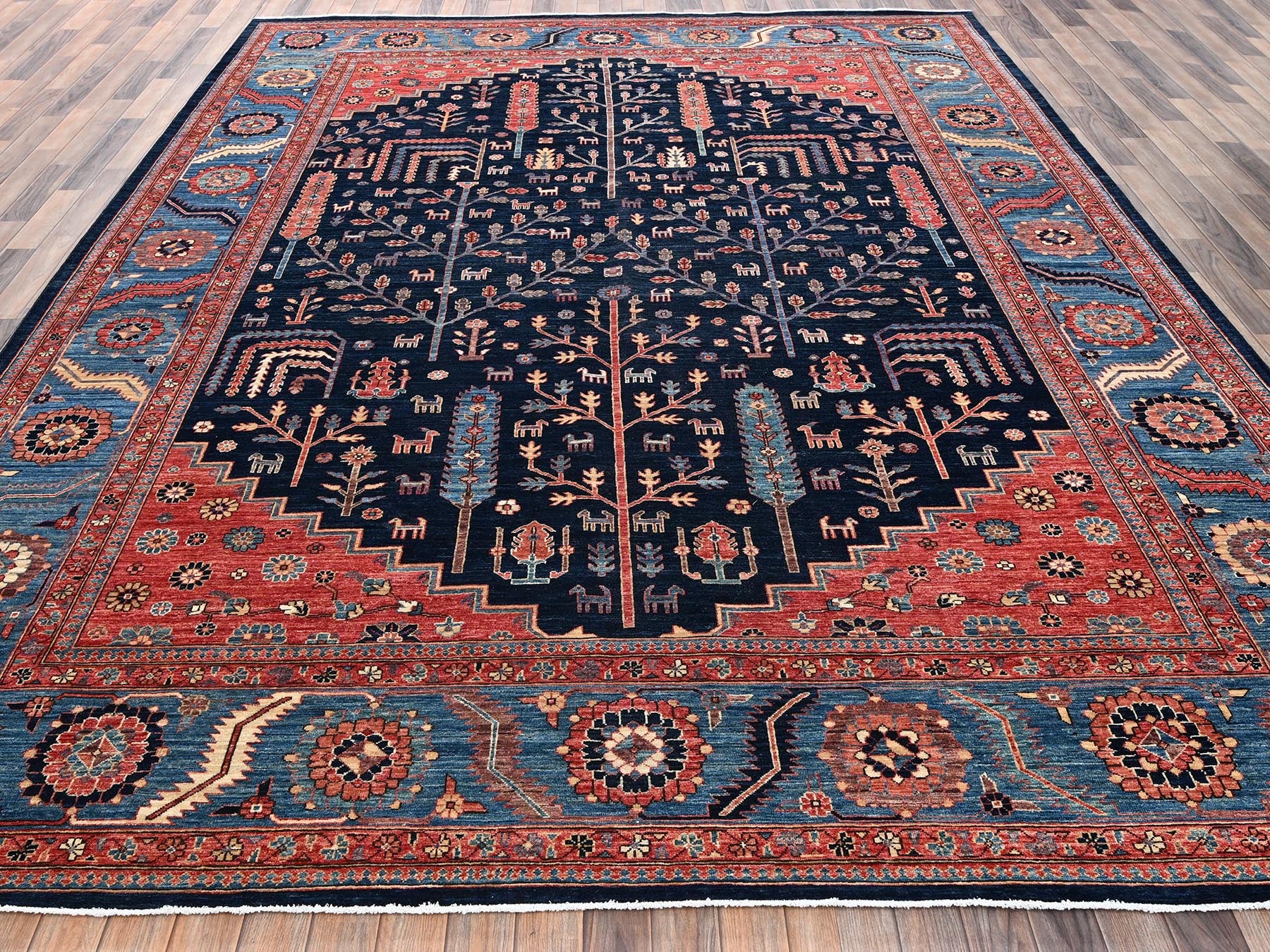 Blue 10'1" x 13'4" Tribal & Geometric Hand knotted Wool Rug - Sku: O02356