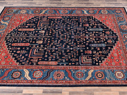 Blue 10'1" x 13'4" Tribal & Geometric Hand knotted Wool Rug - Sku: O02356