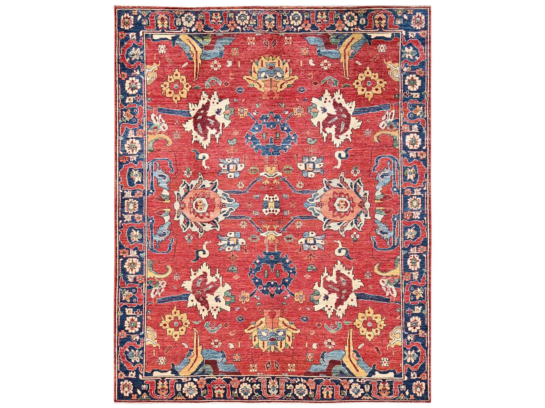 Heriz Tribal & Geometric hand-knotted wool rug in Red & Blue, 8'4" x 10'4" — SKU O02357