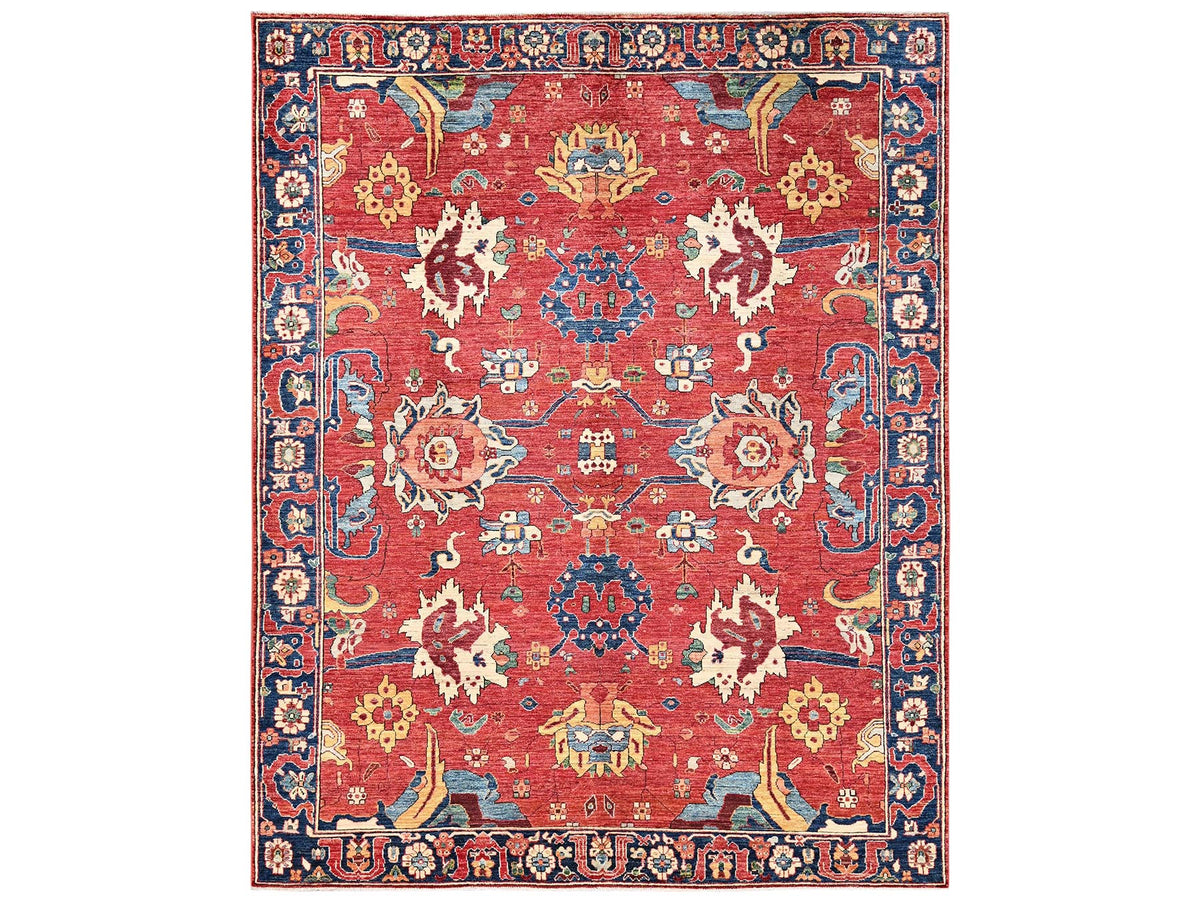Heriz Tribal & Geometric hand-knotted wool rug in Red & Blue, 8'4" x 10'4" — SKU O02357