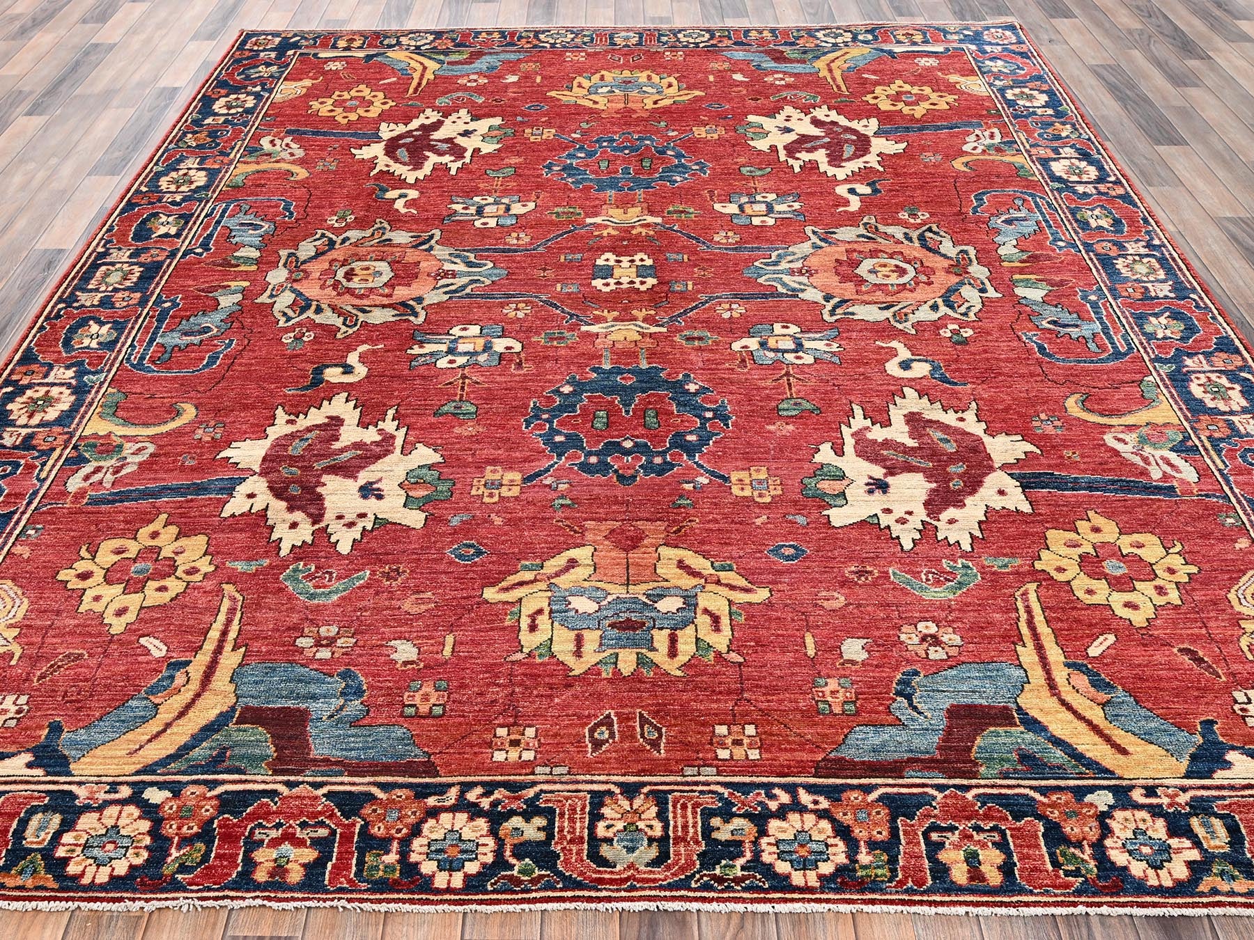 Heriz Tribal & Geometric hand-knotted wool rug in Red & Blue, 8'4" x 10'4" — SKU O02357 (view 2)
