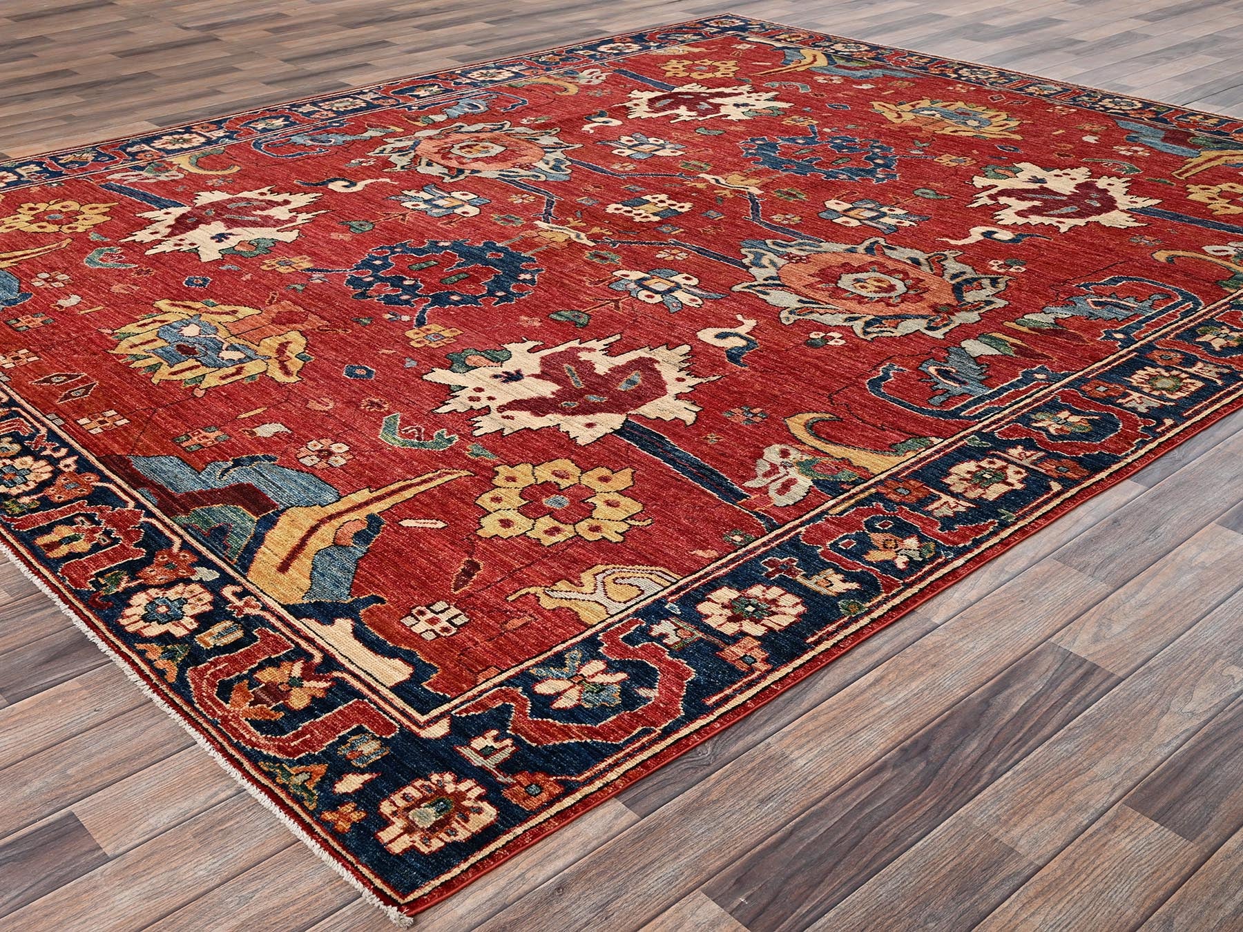 Heriz Tribal & Geometric hand-knotted wool rug in Red & Blue, 8'4" x 10'4" — SKU O02357 (view 3)