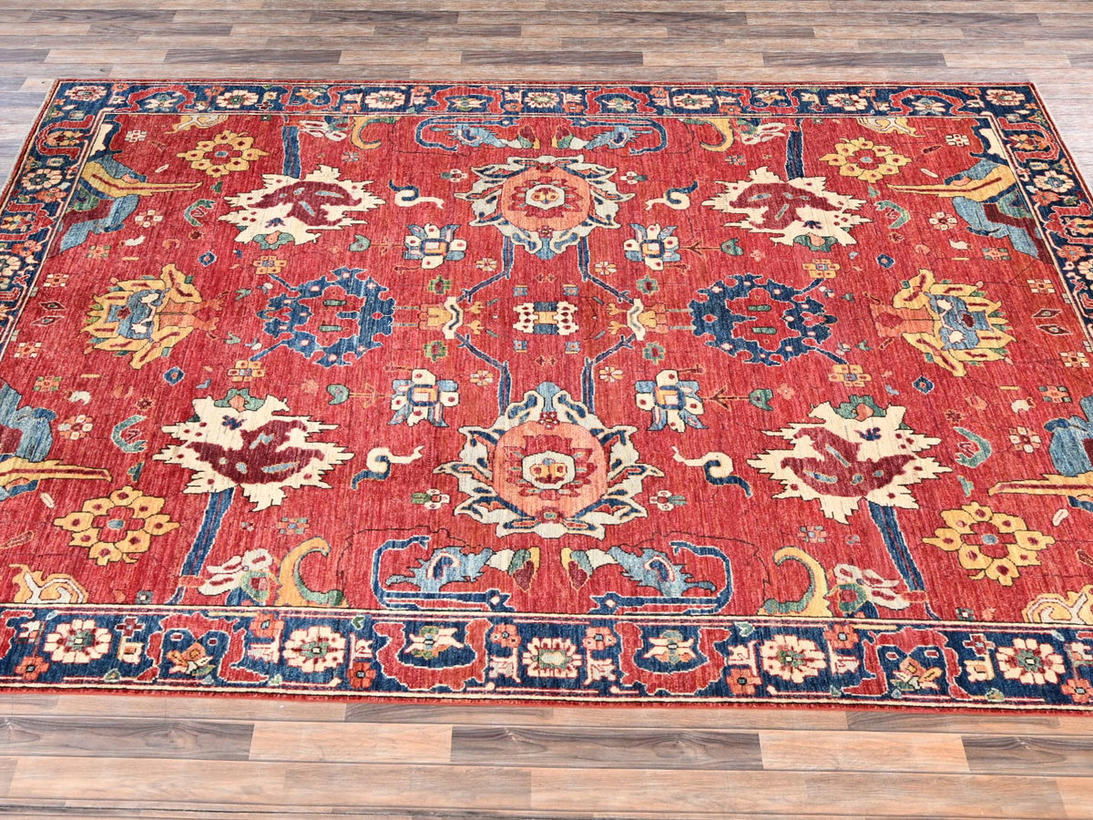 Heriz Tribal & Geometric hand-knotted wool rug in Red & Blue, 8'4" x 10'4" — SKU O02357 (view 4)
