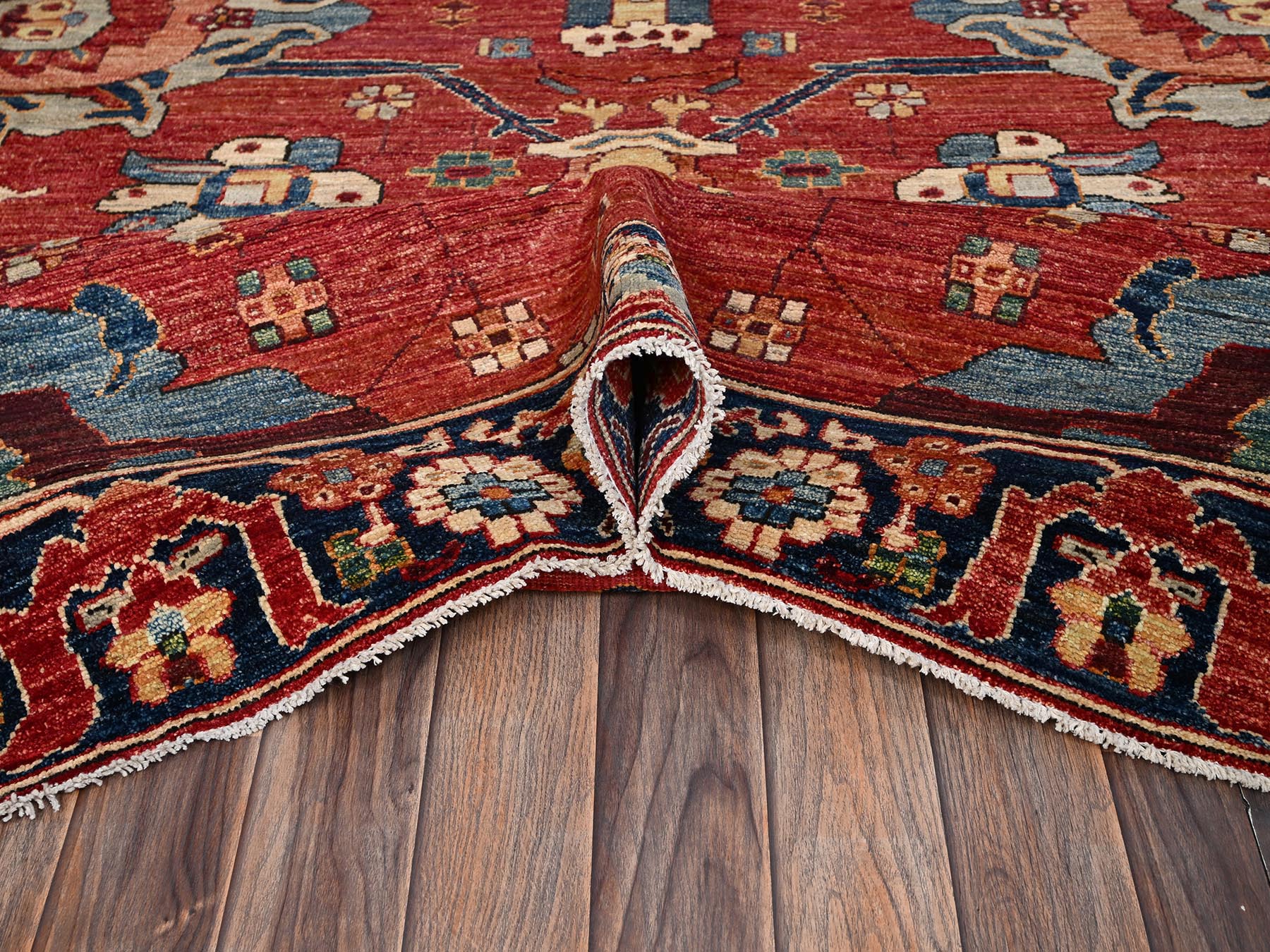 Heriz Tribal & Geometric hand-knotted wool rug in Red & Blue, 8'4" x 10'4" — SKU O02357 (view 6)