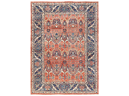 Tribal & Geometric hand-knotted wool rug in Orange & Yale Blue, 9'11" x 13'11" — SKU O02358