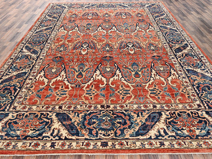 Tribal & Geometric hand-knotted wool rug in Orange & Yale Blue, 9'11" x 13'11" — SKU O02358 (view 2)