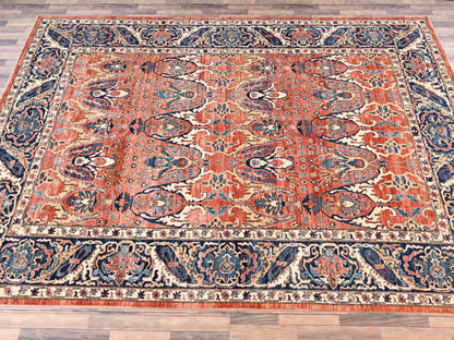 Tribal & Geometric hand-knotted wool rug in Orange & Yale Blue, 9'11" x 13'11" — SKU O02358 (view 4)