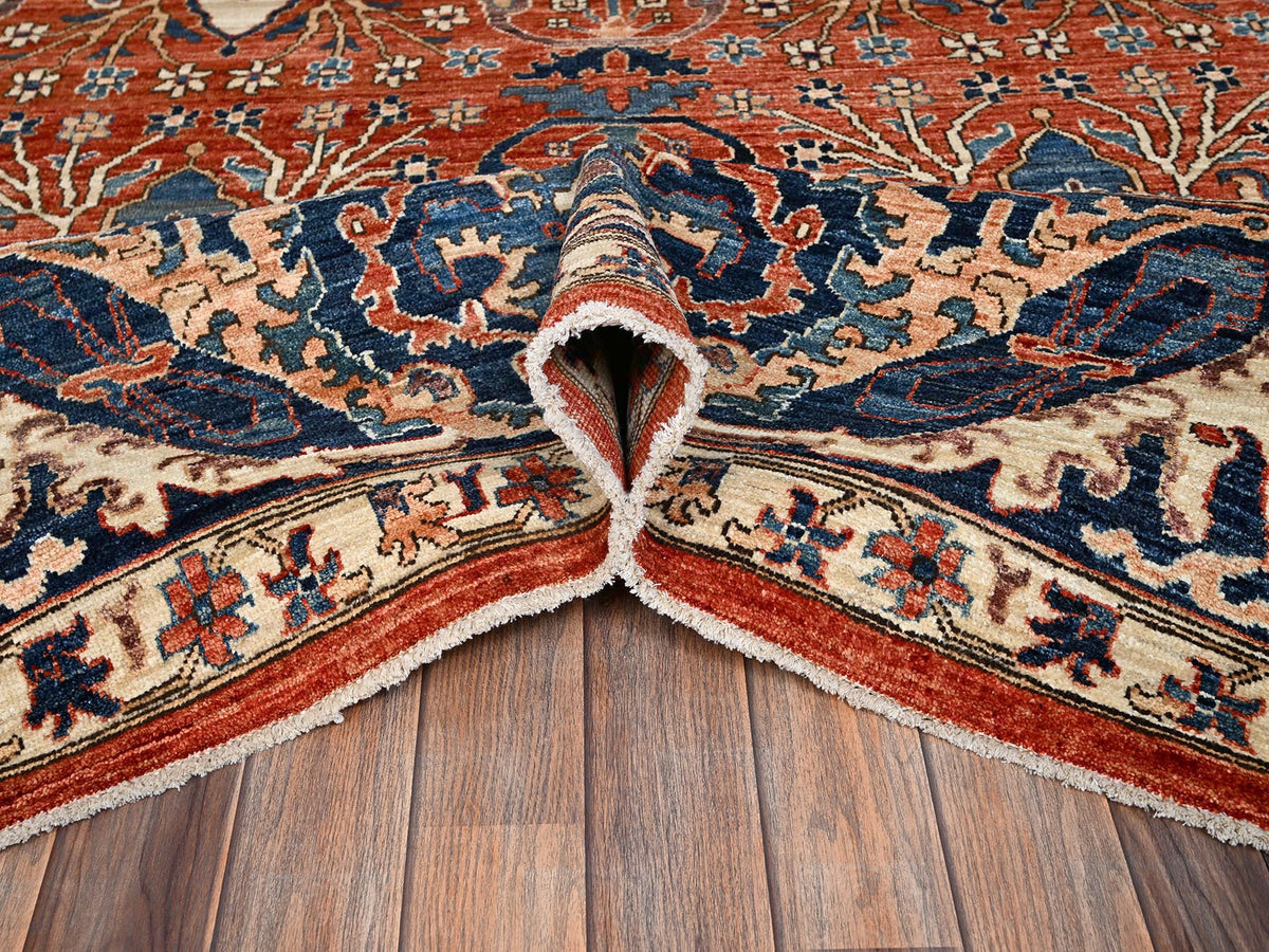 Tribal & Geometric hand-knotted wool rug in Orange & Yale Blue, 9'11" x 13'11" — SKU O02358 (view 6)