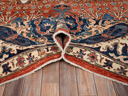 Tribal & Geometric hand-knotted wool rug in Orange & Yale Blue, 9'11" x 13'11" — SKU O02358 (view 6)