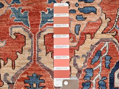 Tribal & Geometric hand-knotted wool rug in Orange & Yale Blue, 9'11" x 13'11" — SKU O02358 (view 8)