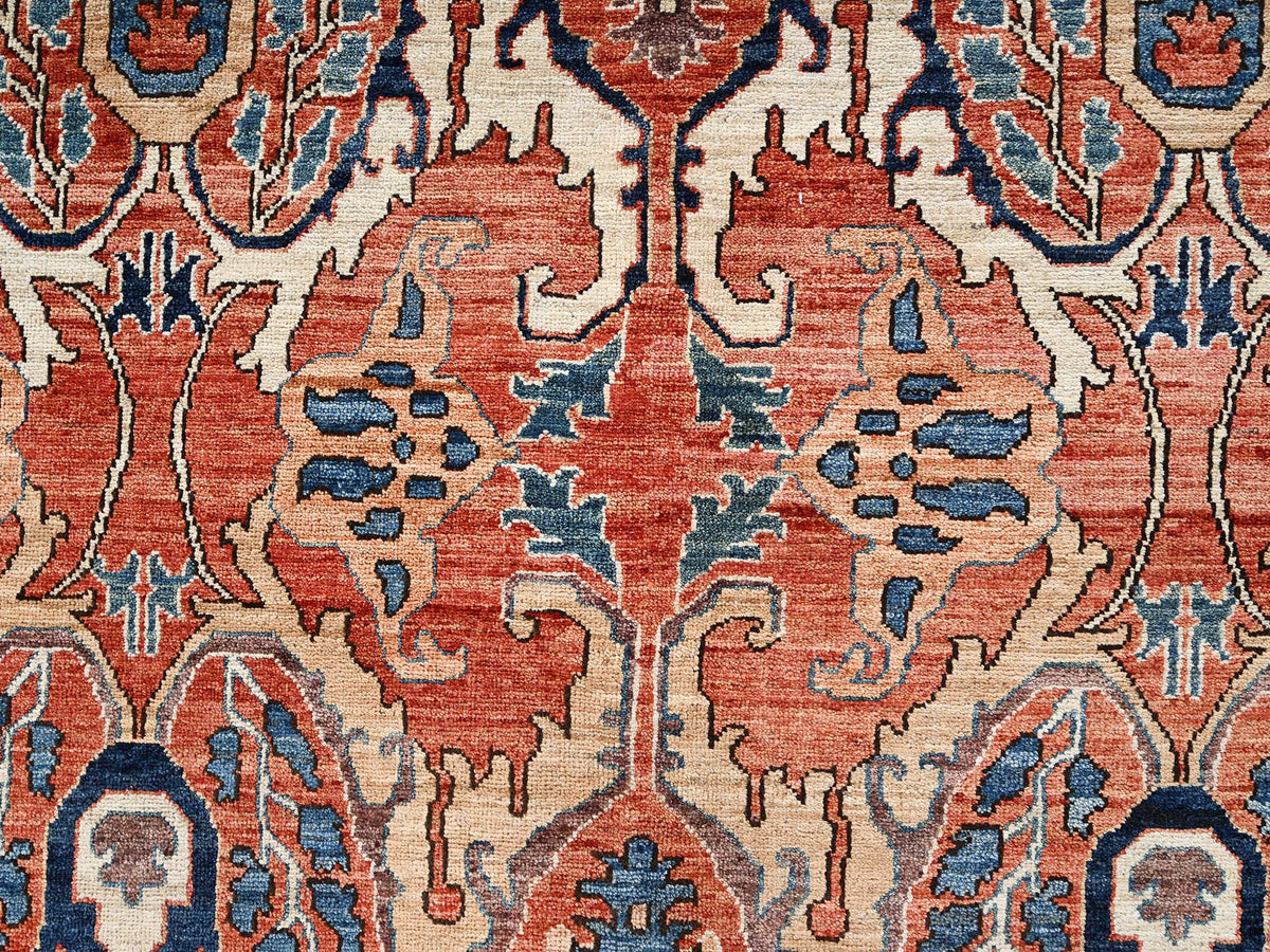 Tribal & Geometric hand-knotted wool rug in Orange & Yale Blue, 9'11" x 13'11" — SKU O02358 (view 9)