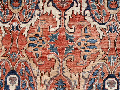 Tribal & Geometric hand-knotted wool rug in Orange & Yale Blue, 9'11" x 13'11" — SKU O02358 (view 9)