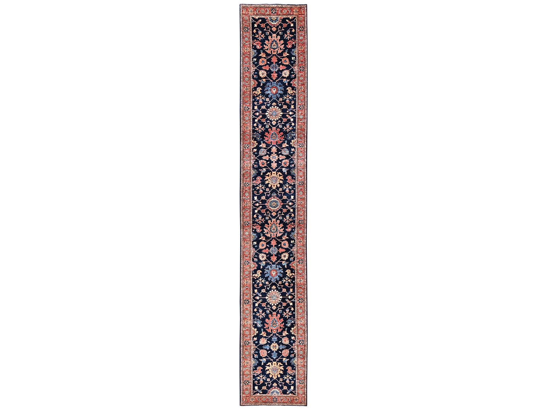 Blue 3'1" x 19'5" Tribal & Geometric Hand knotted Wool Rug - Sku: O02361