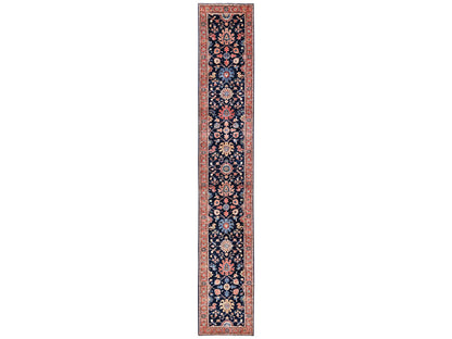 Blue 3'1" x 19'5" Tribal & Geometric Hand knotted Wool Rug - Sku: O02361