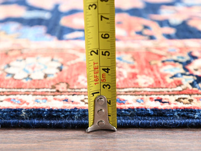 Blue 3'1" x 19'5" Tribal & Geometric Hand knotted Wool Rug - Sku: O02361
