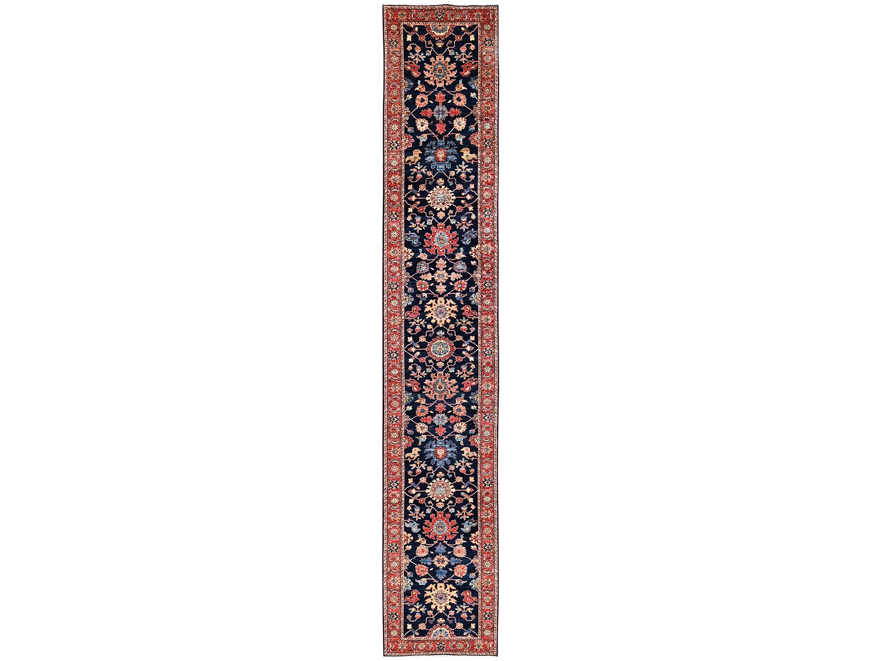 Blue 3'1" x 19'1" Tribal & Geometric Hand knotted Wool Rug - Sku: O02362