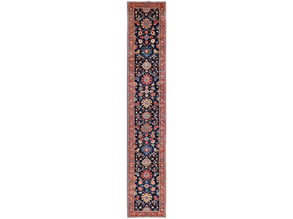 Blue 3'1" x 19'1" Tribal & Geometric Hand knotted Wool Rug - Sku: O02362