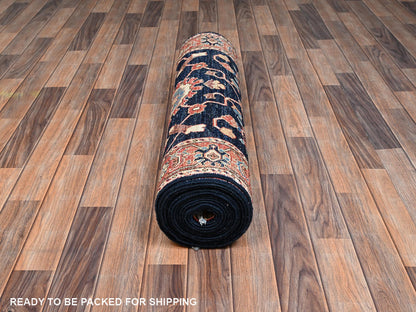 Blue 3'1" x 19'1" Tribal & Geometric Hand knotted Wool Rug - Sku: O02362