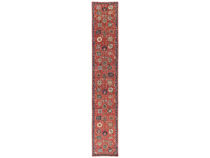 Tribal & Geometric hand-knotted wool runner in Red & Midnight Blue, 2'10" x 17'7" — SKU O02363
