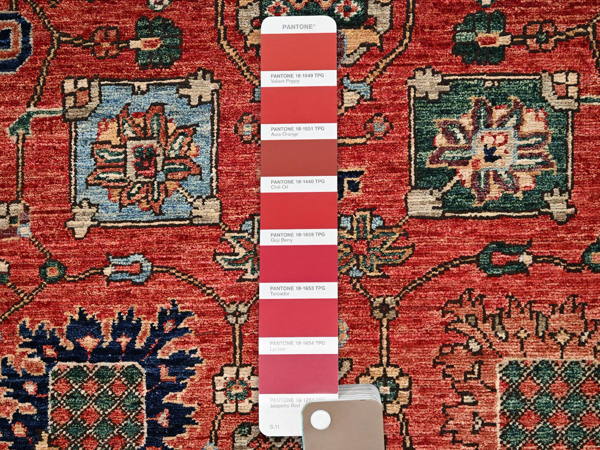 Tribal & Geometric hand-knotted wool runner in Red & Midnight Blue, 2'10" x 17'7" — SKU O02363 (view 4)