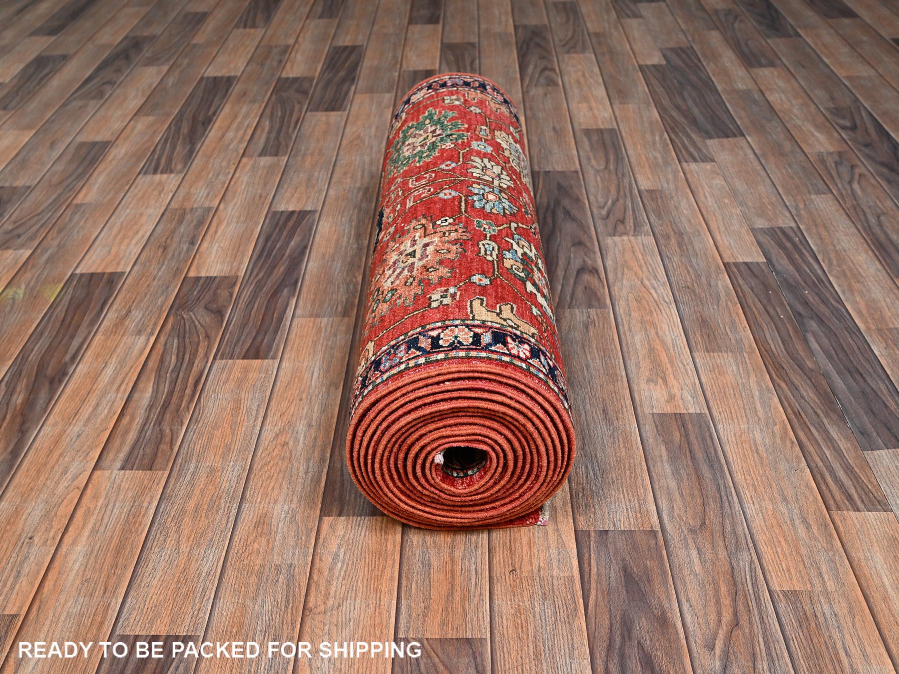 Tribal & Geometric hand-knotted wool runner in Red & Midnight Blue, 2'10" x 17'7" — SKU O02363 (view 5)