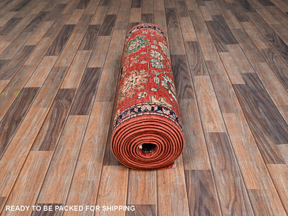 Tribal & Geometric hand-knotted wool runner in Red & Midnight Blue, 2'10" x 17'7" — SKU O02363 (view 5)